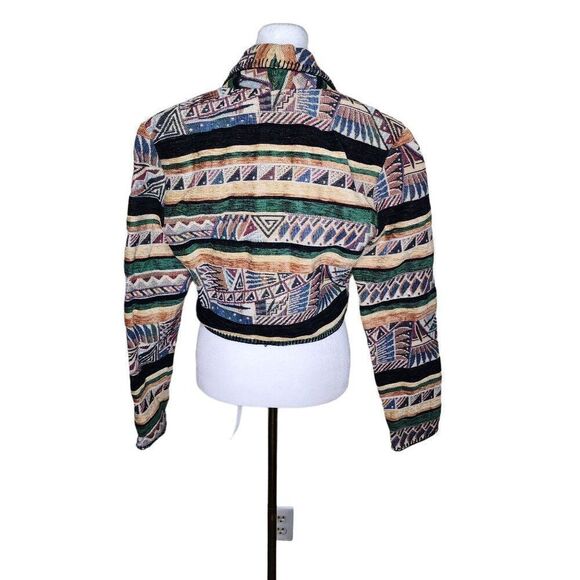 Vintage 1980s Striped Southwestern Jacket Womens Size L Brown Striped Tapestry A - Picture 3 of 4